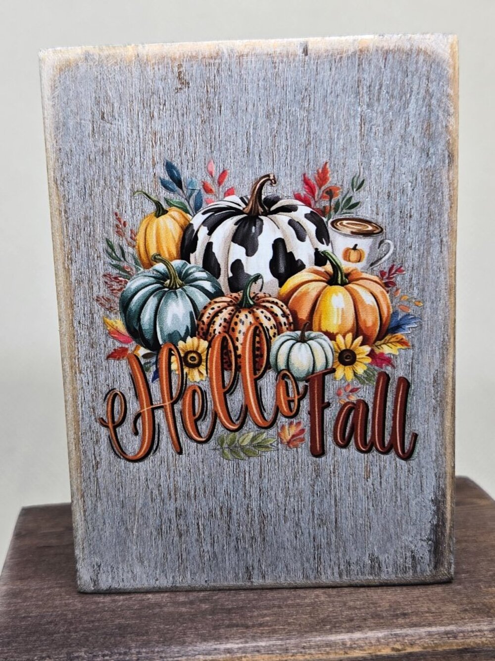 Handcrafted Decor, Mini Wood Sign, Decorative Floral Pumpkins "Hello Fall"